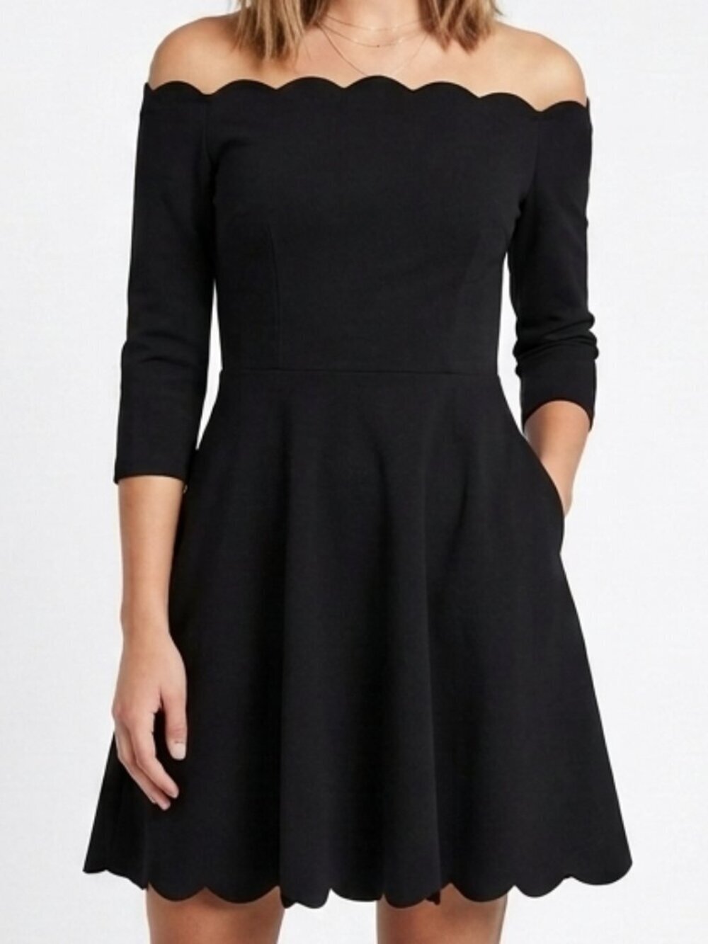 MISSMAY Retro Scallop Boat Neck Black Swing Dress Large